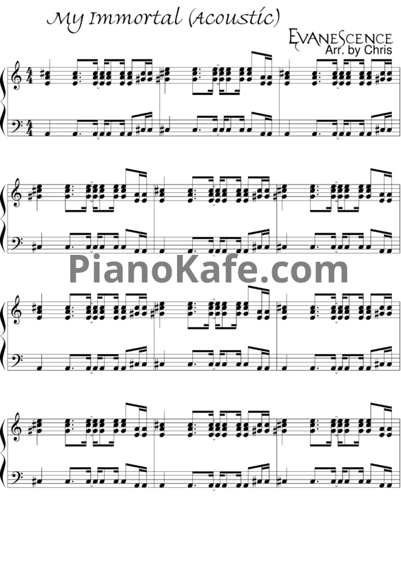 Ноты Evanescence - My immortal (Acoustic) - PianoKafe.com