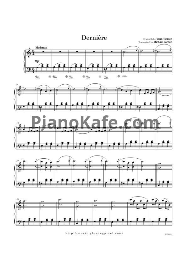 Ноты Yann Tiersen - Derniere - PianoKafe.com