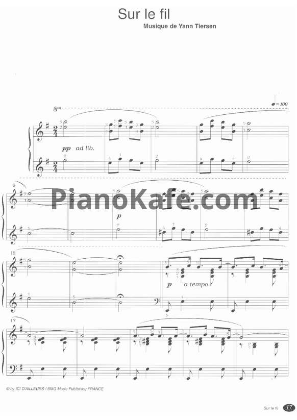Ноты Yann Tiersen - Sur le fil - PianoKafe.com