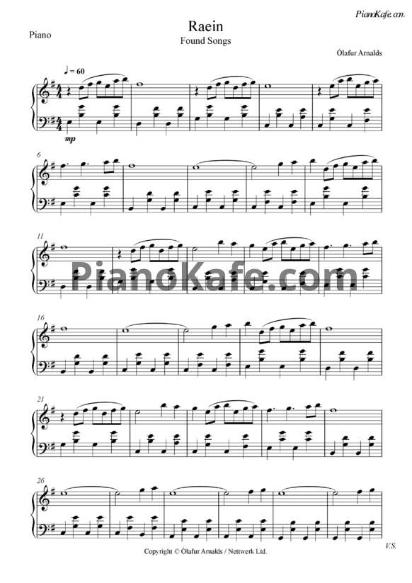 Ноты Olafur Arnalds - Raein - PianoKafe.com