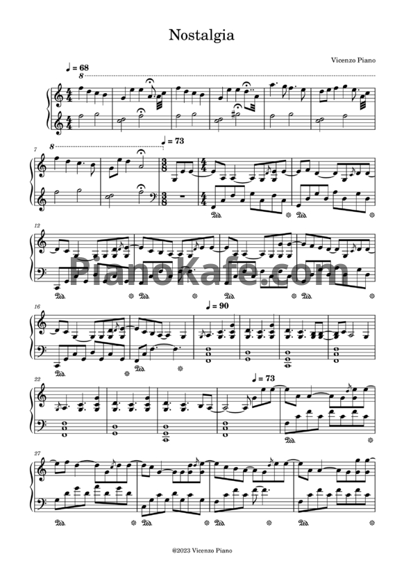 Ноты Vicenzo Piano - Nostalgia - PianoKafe.com