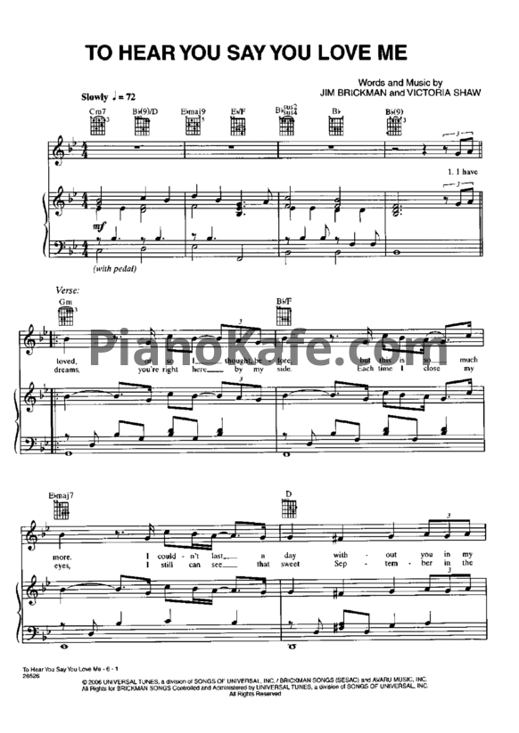 Ноты Jim Brickman - To hear you say you love me - PianoKafe.com