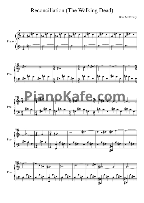 Ноты Bear McCreary - Reconciliation - PianoKafe.com
