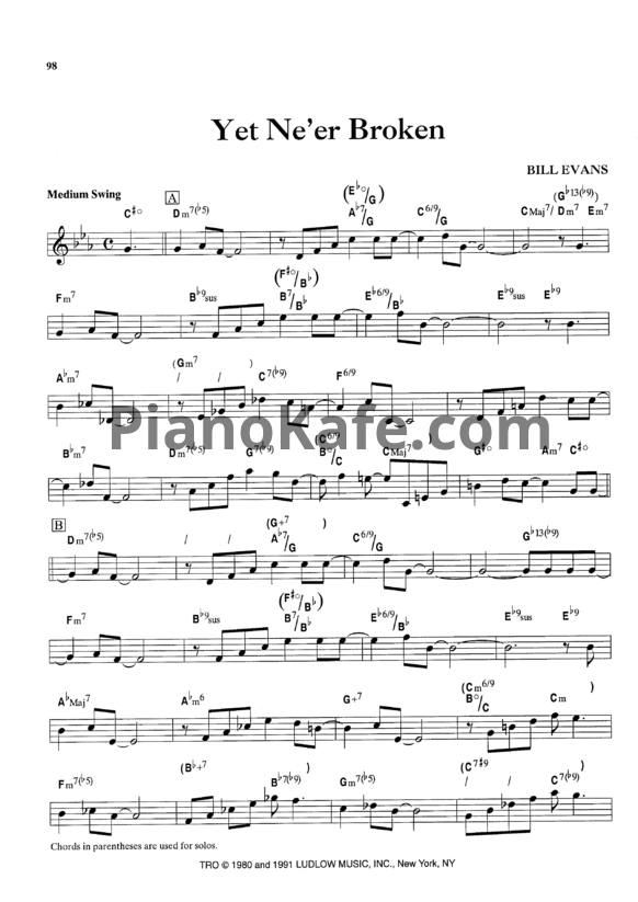 Ноты Bill Evans - Yet ne'er broken - PianoKafe.com