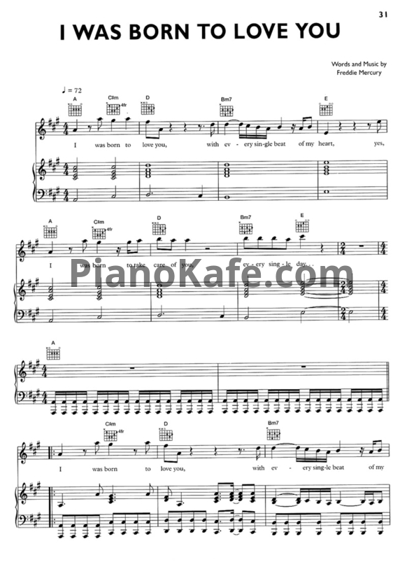Ноты Queen - I was born to love you - PianoKafe.com