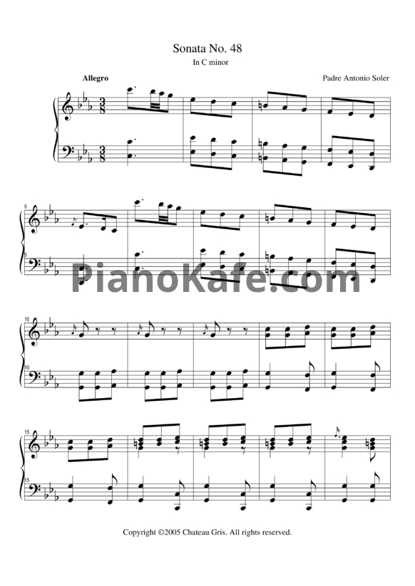 Ноты Antonio Soler - Sonata No. 48 in C minor - PianoKafe.com