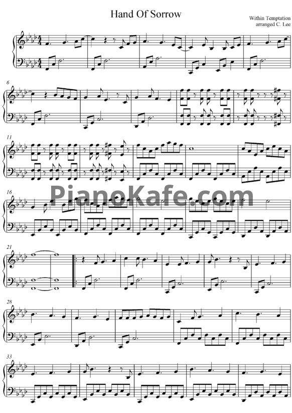 Ноты Within Temptation - Hand of sorrow - PianoKafe.com