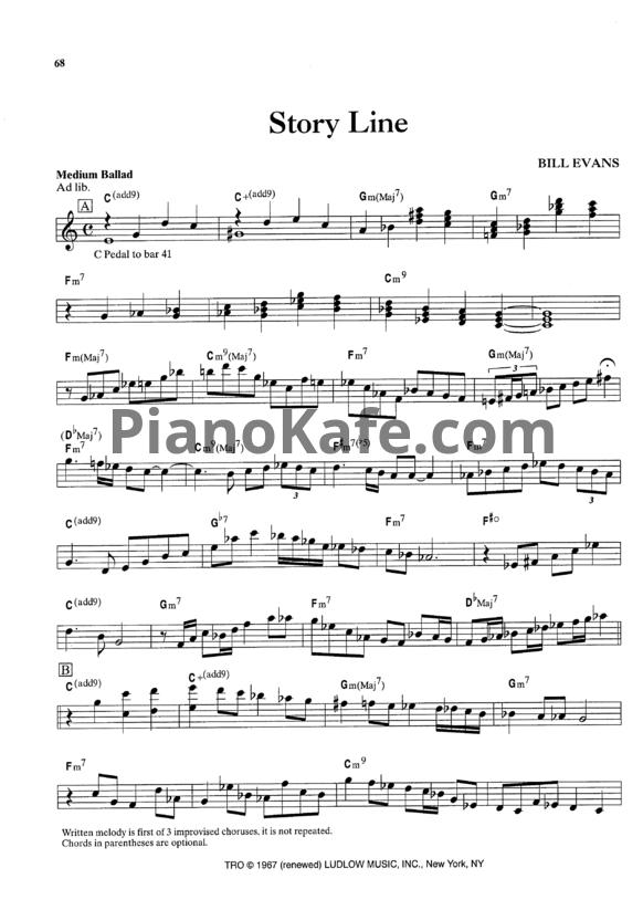 Ноты Bill Evans - Story line - PianoKafe.com