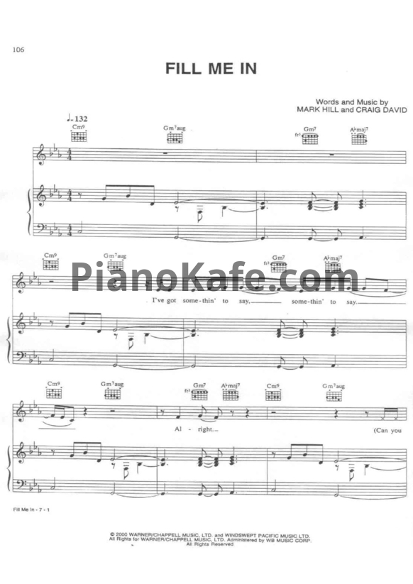 Ноты Craig David - Fill me in - PianoKafe.com