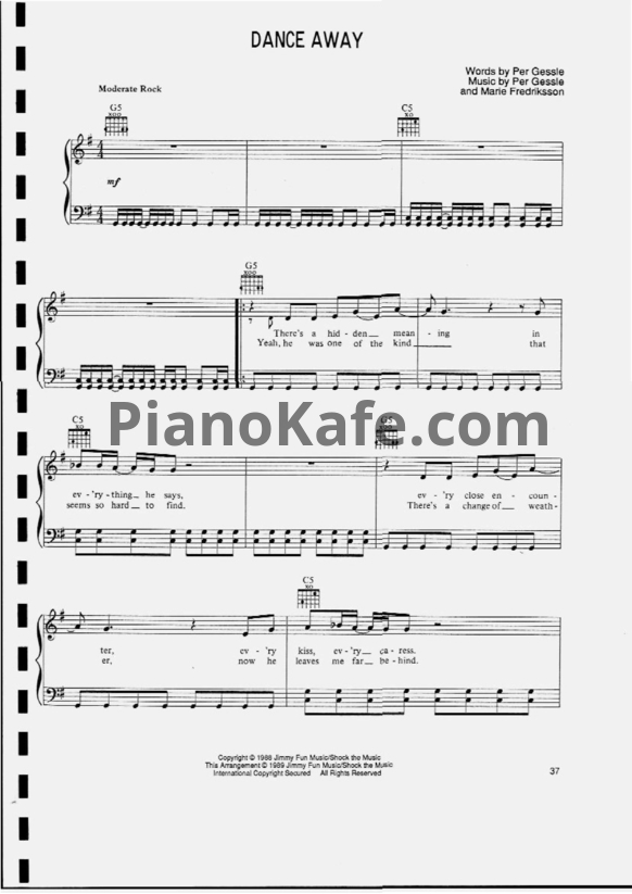 Ноты Roxette - Dance away - PianoKafe.com