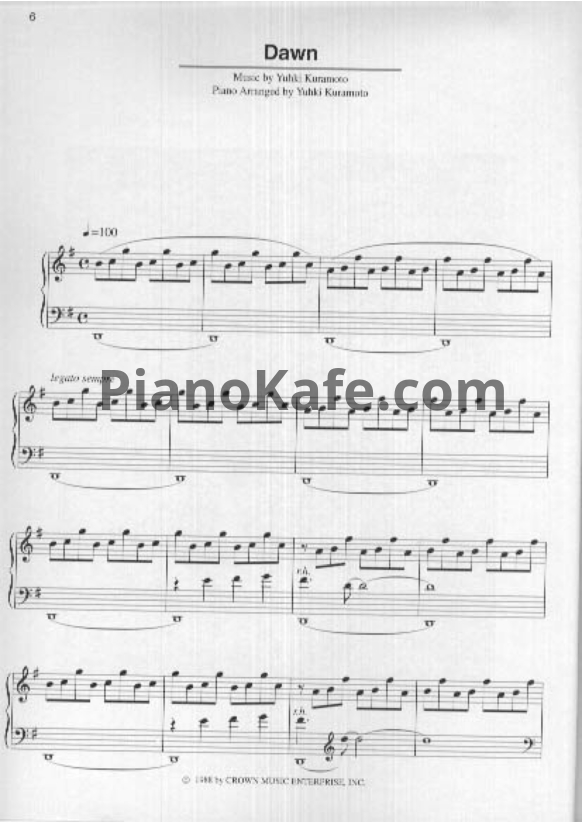 Ноты Yuhki Kuramoto - Dawn - PianoKafe.com