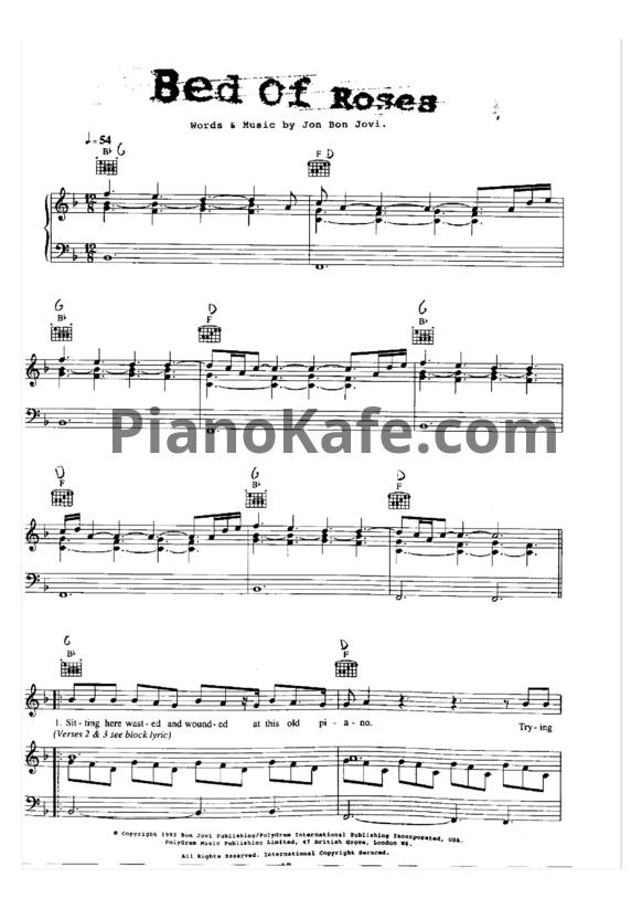Ноты Bon Jovi - Bed of roses - PianoKafe.com