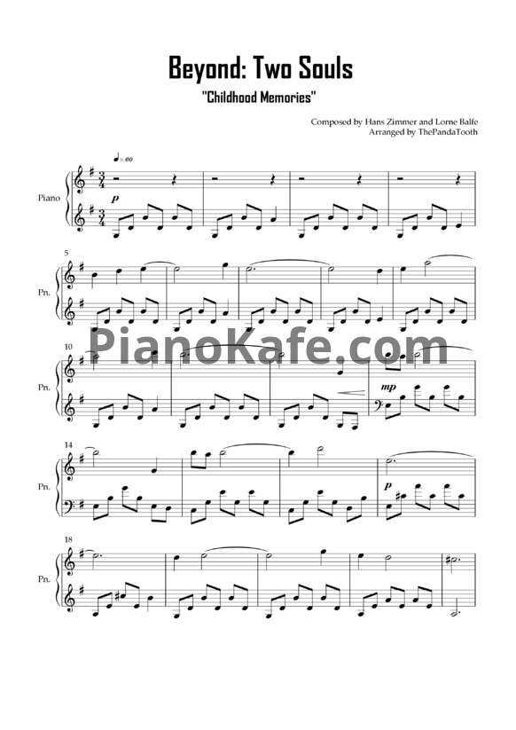 Ноты Hans Zimmer, Lorne Balfe - Childhood Memories - PianoKafe.com