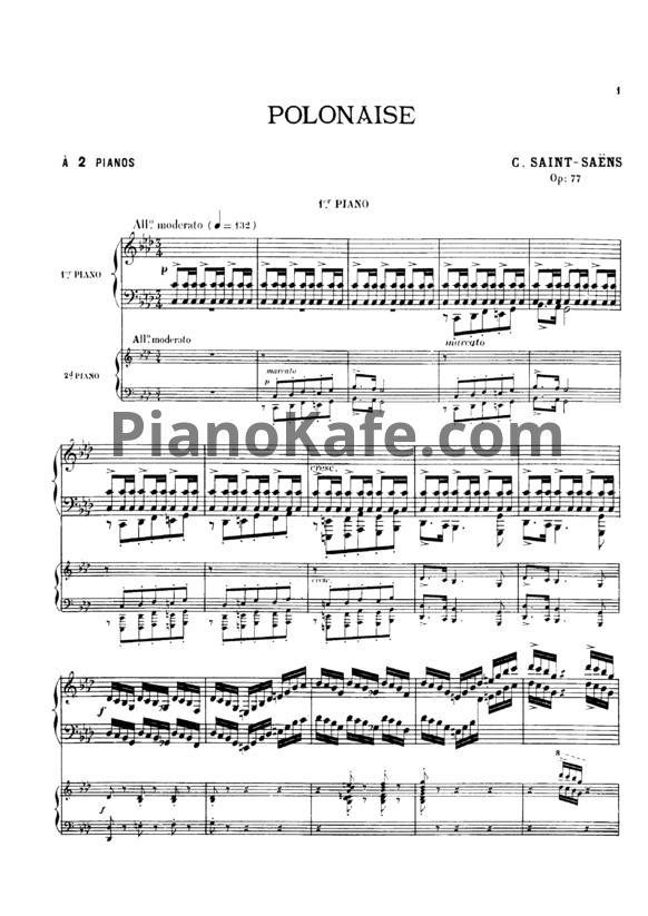 Ноты Камиль Сен-Санс - Полонез для двух фортепиано (Op. 77) - PianoKafe.com