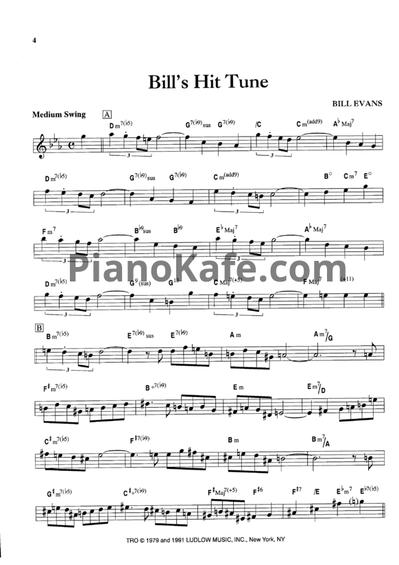 Ноты Bill Evans - Bill's hit tune - PianoKafe.com