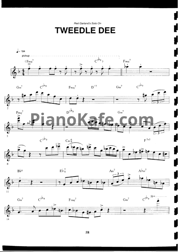Ноты Red Garland - Tweedle dee (Piano solo) - PianoKafe.com