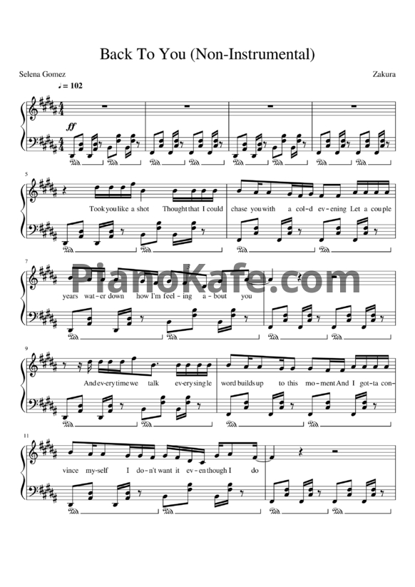 Ноты Selena Gomez - Back to you - PianoKafe.com