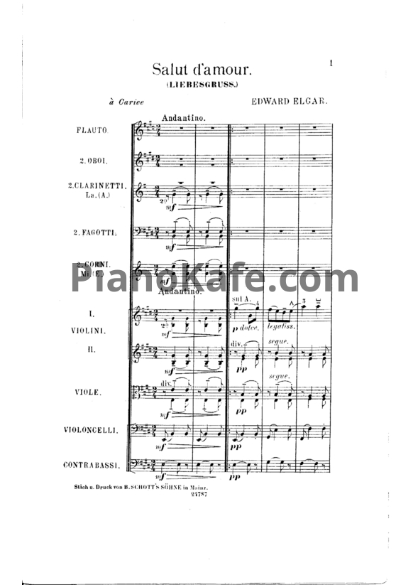 Ноты Эдуард Элгар - Salut d'Amour (Liebesgruss) (Op. 12, Партитура) - PianoKafe.com
