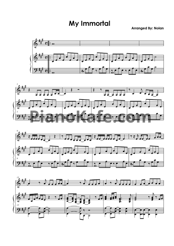 Ноты Evanescence - My Immortal (Live version) - PianoKafe.com