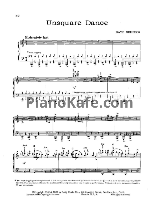 Ноты Dave Brubeck - Unsquare dance - PianoKafe.com