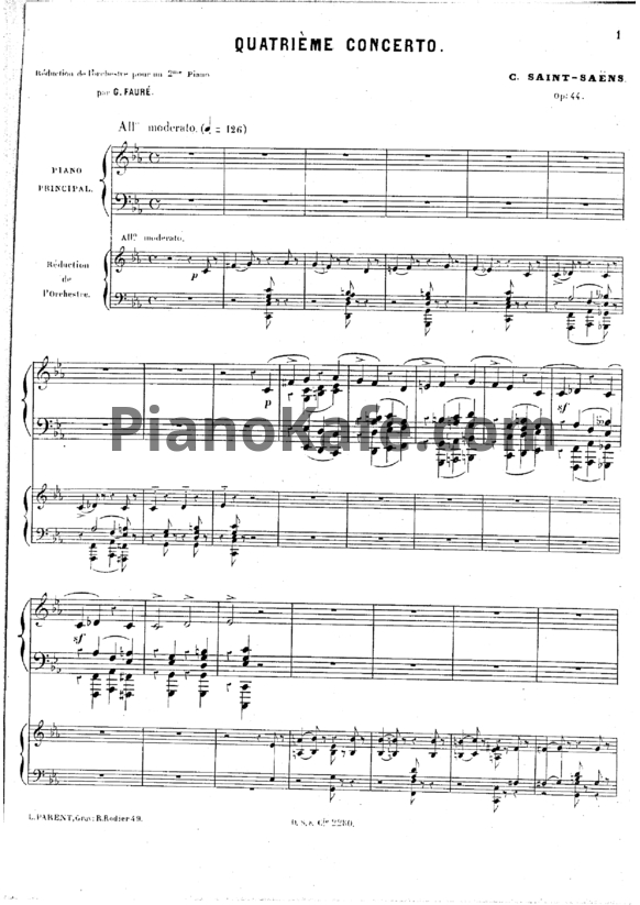 Ноты Камиль Сен-Санс - Концерт №4 для фортепиано с оркестром (Op. 44), клавир в 4 руки - PianoKafe.com