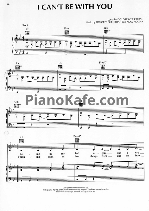 Ноты The Cranberries - I can't be with you - PianoKafe.com