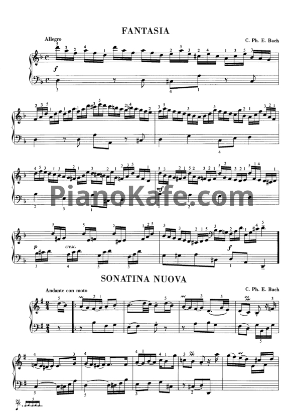 Ноты Филипп Э. Бах - Фантазия, sonatina nuova, соната, андантино, рондо - PianoKafe.com