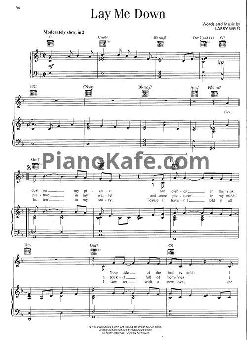 Ноты Barry Manilow - Lay me down - PianoKafe.com