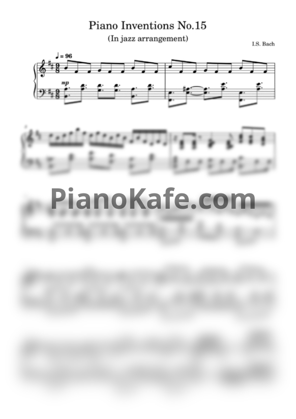 Ноты И. С. Бах - Джаз-вальс (Инвенция №15) - PianoKafe.com