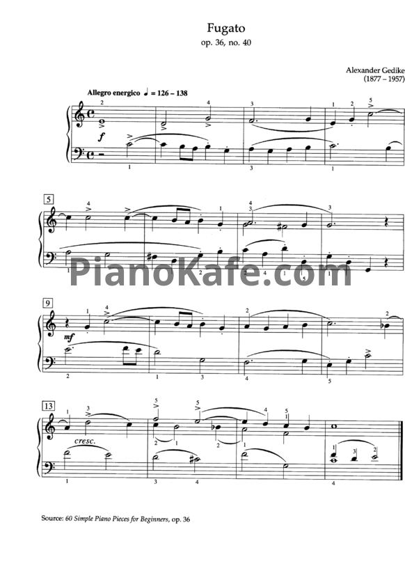 Ноты Александр Гедике - Фугато (Соч. 36, №40) - PianoKafe.com