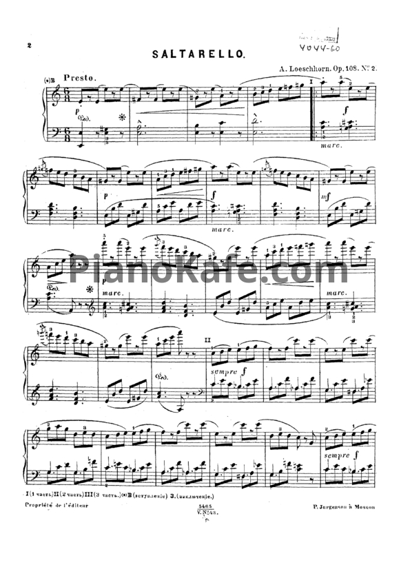Ноты Альберт Лешгорн - Saltarello (Соч. 108, №2) - PianoKafe.com