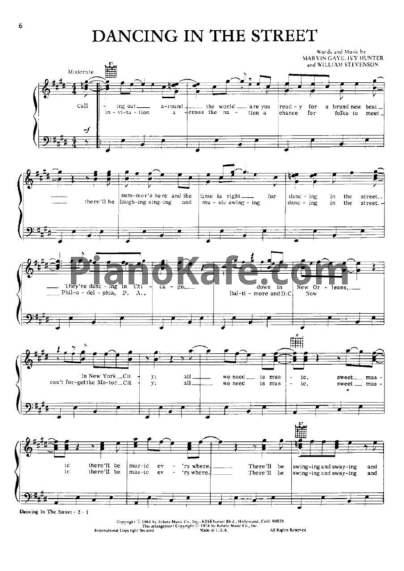 Ноты Marvin Gaye - Dancing in the street (Piano solo) - PianoKafe.com