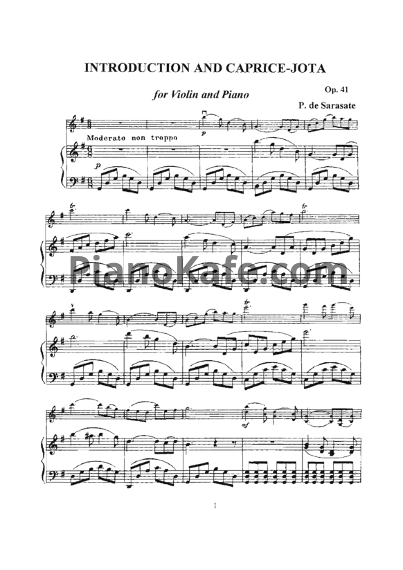 Ноты Пабло де Сарасате - Интродукция и хота в виде каприса (Соч. 41, клавир) - PianoKafe.com