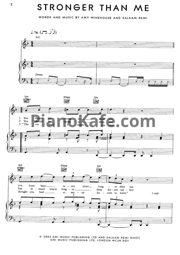 Ноты Amy Winehouse - Stronger than me - PianoKafe.com