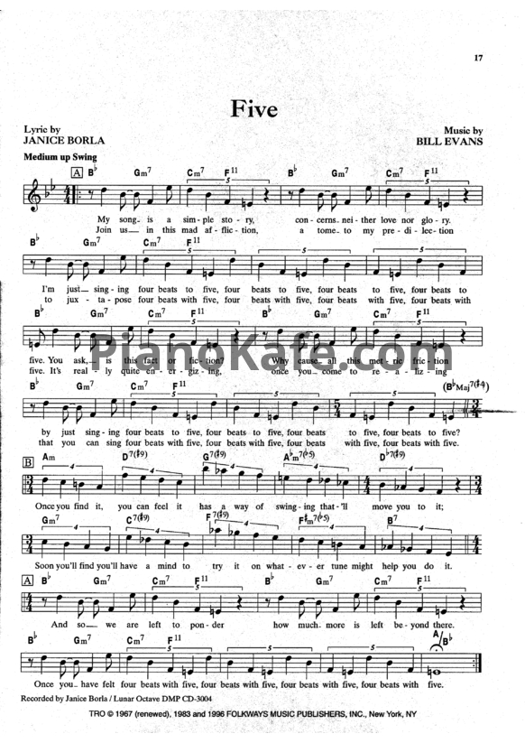 Ноты Bill Evans - Five - PianoKafe.com