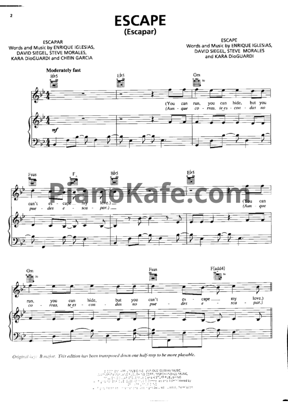 Ноты Enrique Iglesias - Escape (Книга нот) - PianoKafe.com