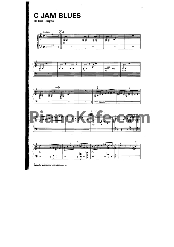 Ноты Oscar Peterson - C Jam Blues (Версия 2) - PianoKafe.com