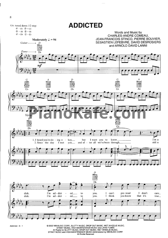 Ноты Simple Plan - Addicted - PianoKafe.com