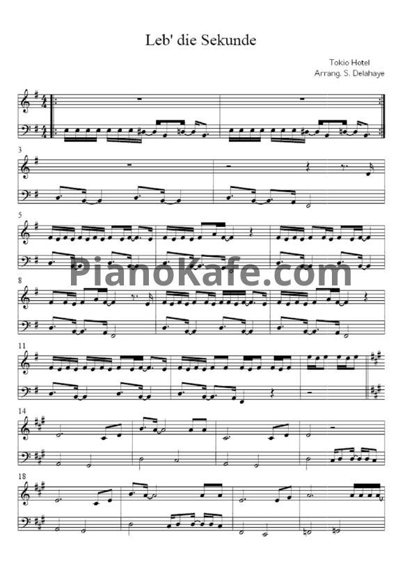 Ноты Tokio Hotel - Leb die sekunde - PianoKafe.com