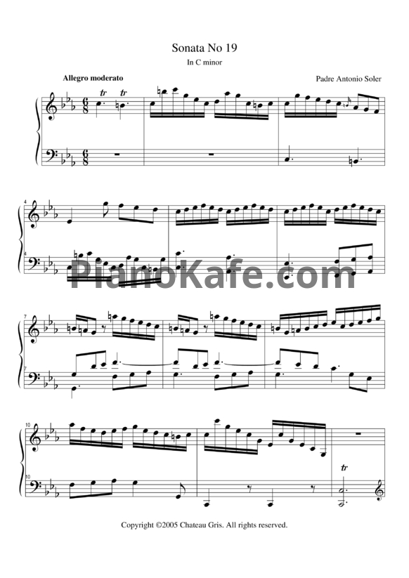 Ноты Antonio Soler - Sonata No. 19 in C minor - PianoKafe.com