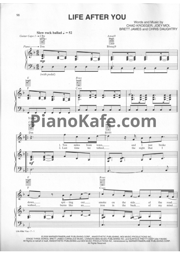 Ноты Daughtry - Life after you - PianoKafe.com