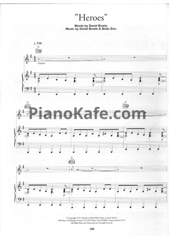 Ноты David Bowie - Heroes (Версия 2) - PianoKafe.com