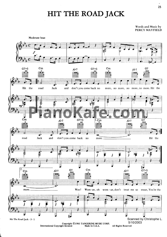 Ноты Ray Charles - Hit the road jack - PianoKafe.com
