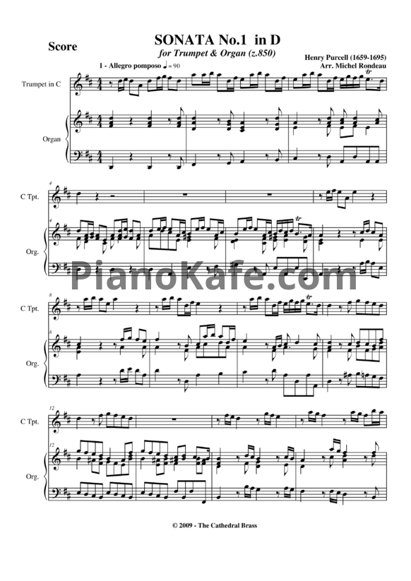 Ноты Генри Пёрселл - Соната №1 для трубы и органа ре мажор (Z 850) - PianoKafe.com