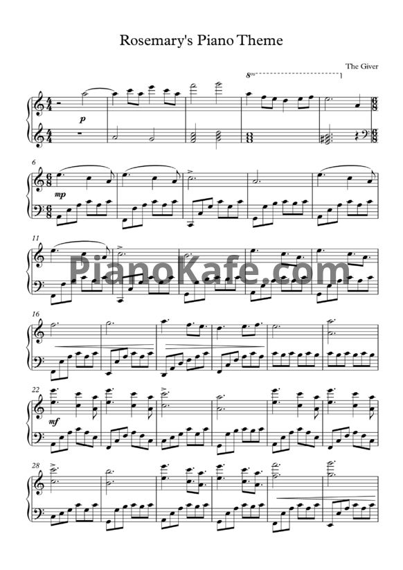 Ноты Taylor Swift - Rosemary's piano theme (Версия 3) - PianoKafe.com