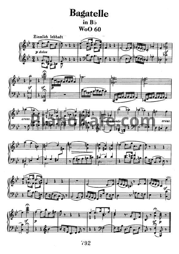 Ноты Л. В. Бетховен - Багатель си-бемоль мажор (WoO 60) - PianoKafe.com