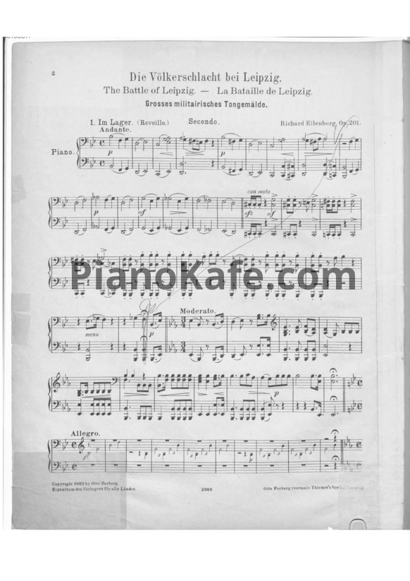 Ноты Р. Эйленберг - Die Völkerschlacht bei Leipzig (Op. 201) для фортепиано в 4 руки - PianoKafe.com
