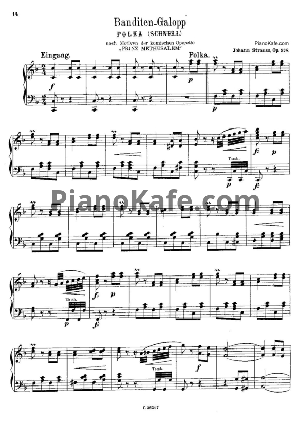 Ноты Иоганн Штраус (сын) - Галоп "Бандиты" (Op. 378) - PianoKafe.com