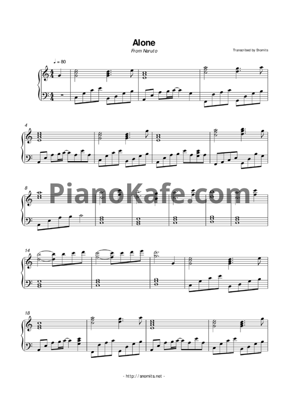 Ноты Toshiro Masuda - Alone - PianoKafe.com