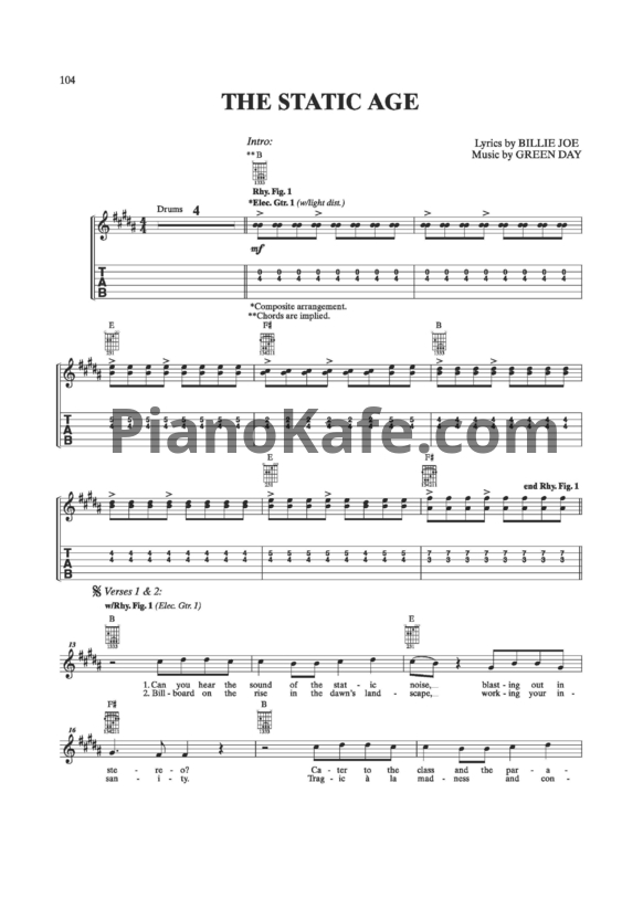 Ноты Green Day - See the light - PianoKafe.com